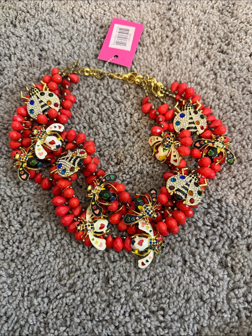 Sassy Jones Dainty Bug Statement Red Beaded Ladybug Bib Necklace